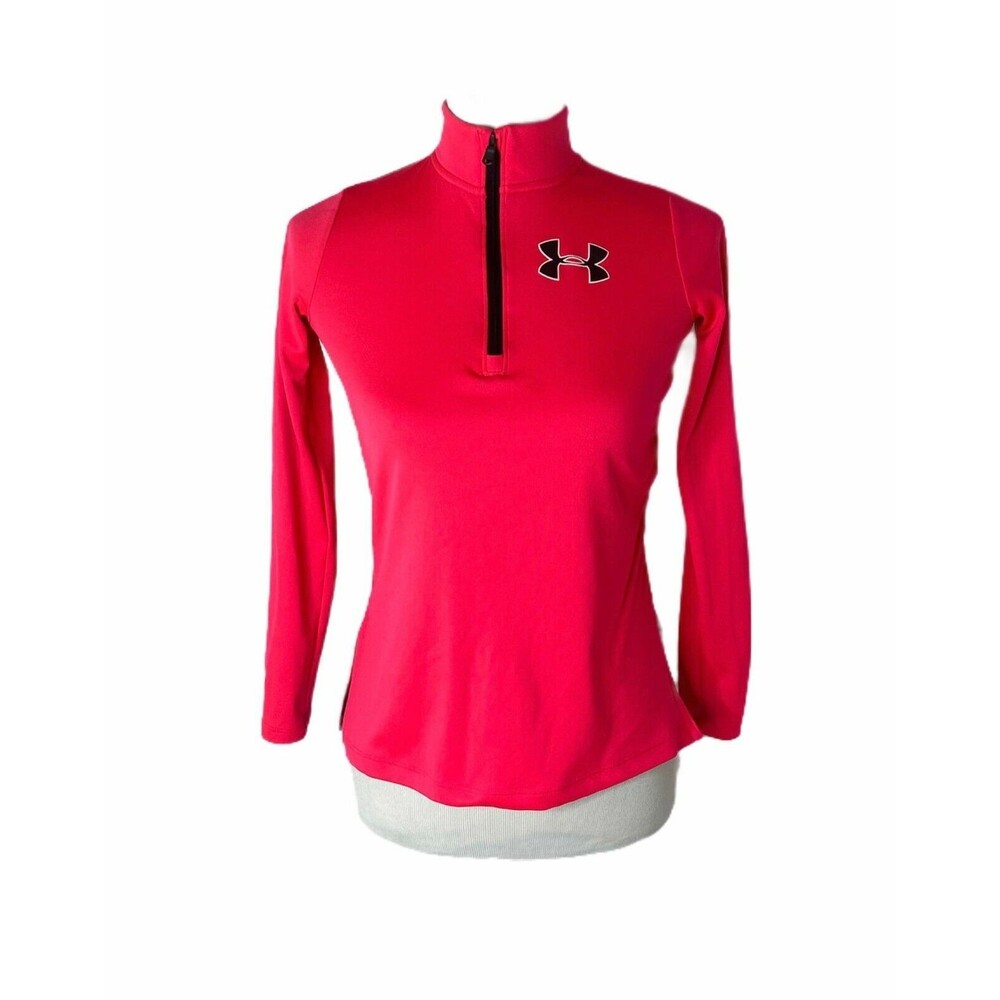 Under Armour Girl's Shirt Pink Pullover 1/4 Zip Athletic Long Sleeve Size Medium